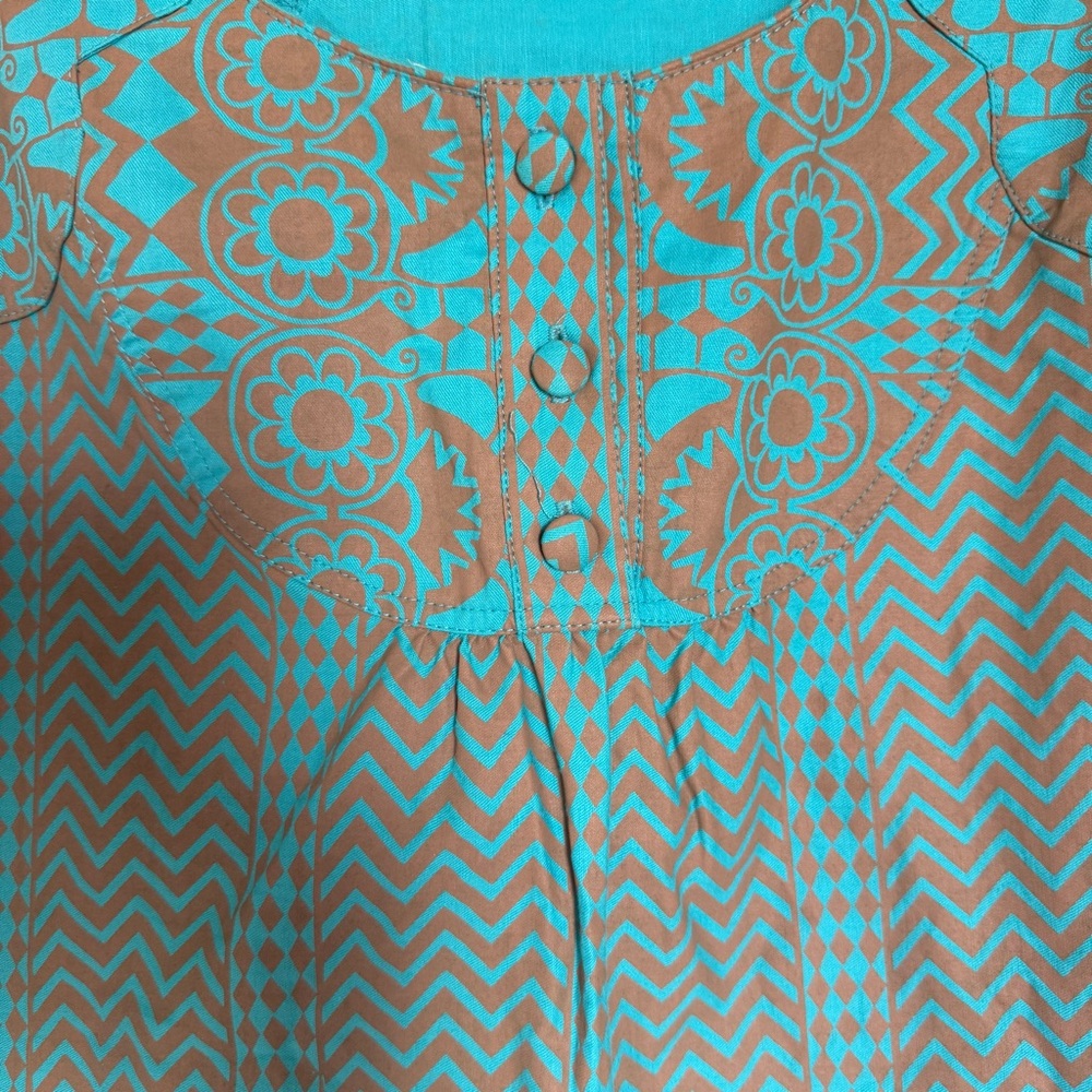 Anna Sui for Anthropologie Endless Chevron Blue Printed Shift Dress Size 10 - Picture 6 of 8